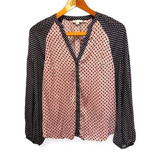 Boden Floral Thistle Print Harriet Satin Balloon Sleeve Pink Navy Blouse Size 6